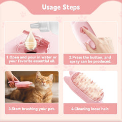 Innovative 3 In 1 Pet Steam Brush Shedding Massage And Grooming In One Perfect For Dogs And Cats Short And Long Hair Static Flying Hair Remover And Water Sprayer
