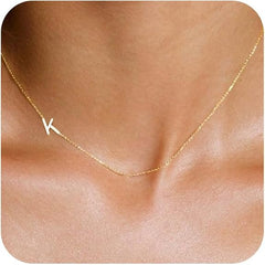 Initial Necklaces For Women, Dainty Gold Letter Necklace 14k Gold Plated Sideways Initial Necklace Cute Name Simple Choker Necklaces For Women Trendy Jewellery Gifts