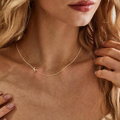 Initial Necklaces For Women, Dainty Gold Letter Necklace 14k Gold Plated Sideways Initial Necklace Cute Name Simple Choker Necklaces For Women Trendy Jewellery Gifts