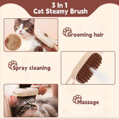 Innovative 3 In 1 Pet Steam Brush  Shedding Massage And Grooming In One Perfect For Dogs And Cats Short And Long Hair Static Flying Hair Remover And Water Sprayer