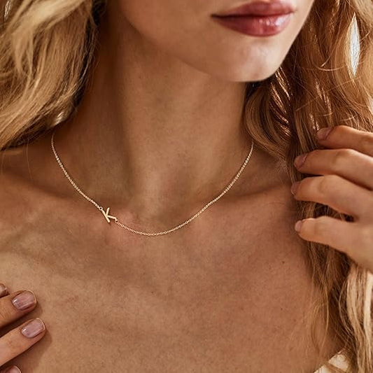 Initial Necklaces For Women, Dainty Gold Letter Necklace 14k Gold Plated Sideways Initial Necklace Cute Name Simple Choker Necklaces For Women Trendy Jewellery Gifts